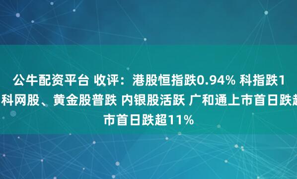 公牛配资平台 收评：港股恒指跌0.94% 科指跌1.41% 科网股、黄金股普跌 内银股活跃 广和通上市首日跌超11%