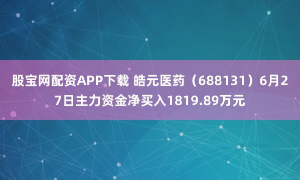 股宝网配资APP下载 皓元医药(688131)6月27日主力资金净买入1819.89万元